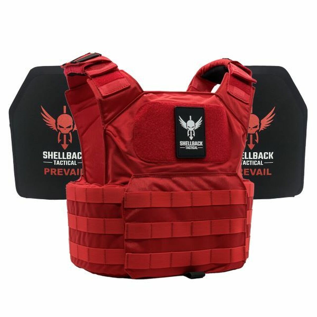 A Shellback Tactical Patriot Active Shooter Kit with Level IV Model 1155 Armor Plates Ranger Green body armor with a black logo on it.