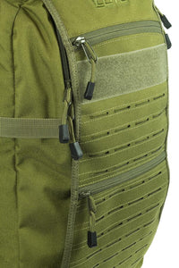 Thumbnail for Close-up of a green Elite Survival Systems Mission Pack Backpack featuring multiple compartments with zipper closures and molle webbing for attaching gear.