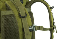 Thumbnail for Close-up of a green Elite Survival Systems Mission Backpack featuring mesh padding and adjustable straps with a plastic buckle.