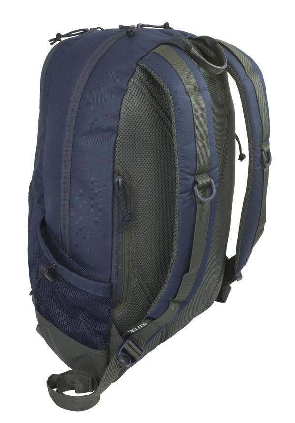 Blue and black Elite Survival Systems Echo EDC Backpacks 7721-TR with multiple zippers and padded shoulder straps, isolated on a white background.