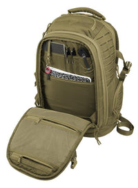 Thumbnail for Open Elite Survival Systems Guardian EDC backpack in olive green with multiple compartments and black zippers, isolated on a white background.