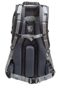 Thumbnail for Back view of a modern gray and black Elite Survival Systems STEALTH Covert Operations Backpack with adjustable straps and a padded back panel, isolated on a white background.