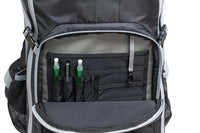 Thumbnail for Open Elite Survival Systems STEALTH Covert Operations Backpack displaying internal storage compartments with two green pens in elastic loops.