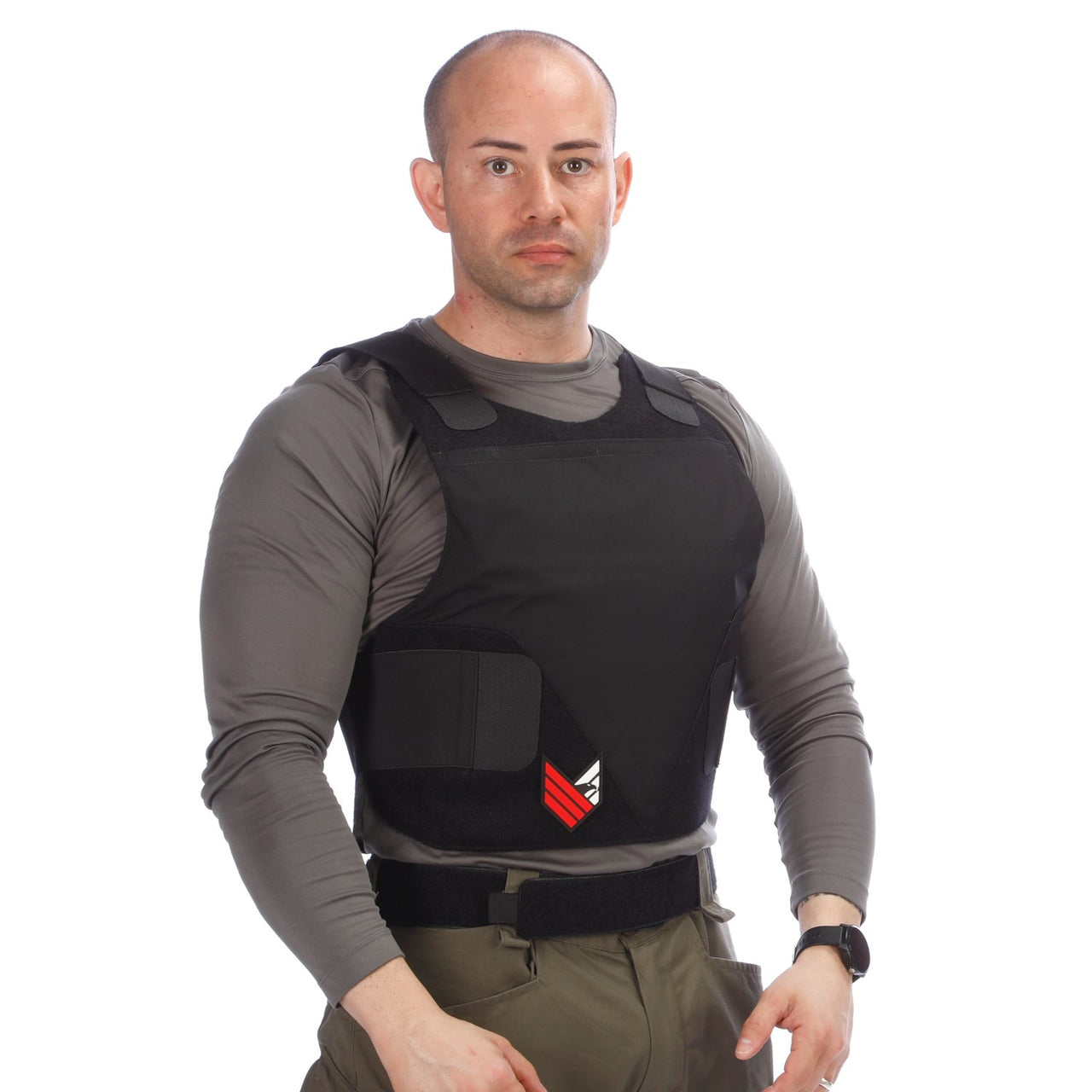 A man wearing a Body Armor Direct All American Concealable Enhanced Multi-Threat Vest.