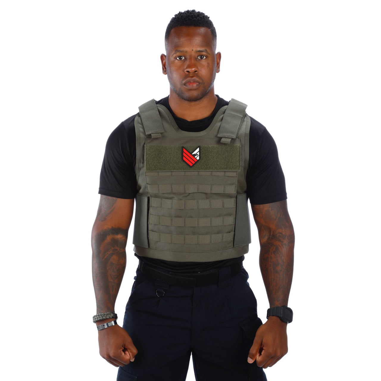 A man wearing a Body Armor Direct All Star Tactical Enhanced Multi-Threat Vest by Body Armor Direct.