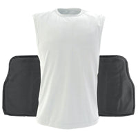 Thumbnail for A white Body Armor Direct VIP T-Shirt Concealable Enhanced Multi-Threat with a black sleeve protector.