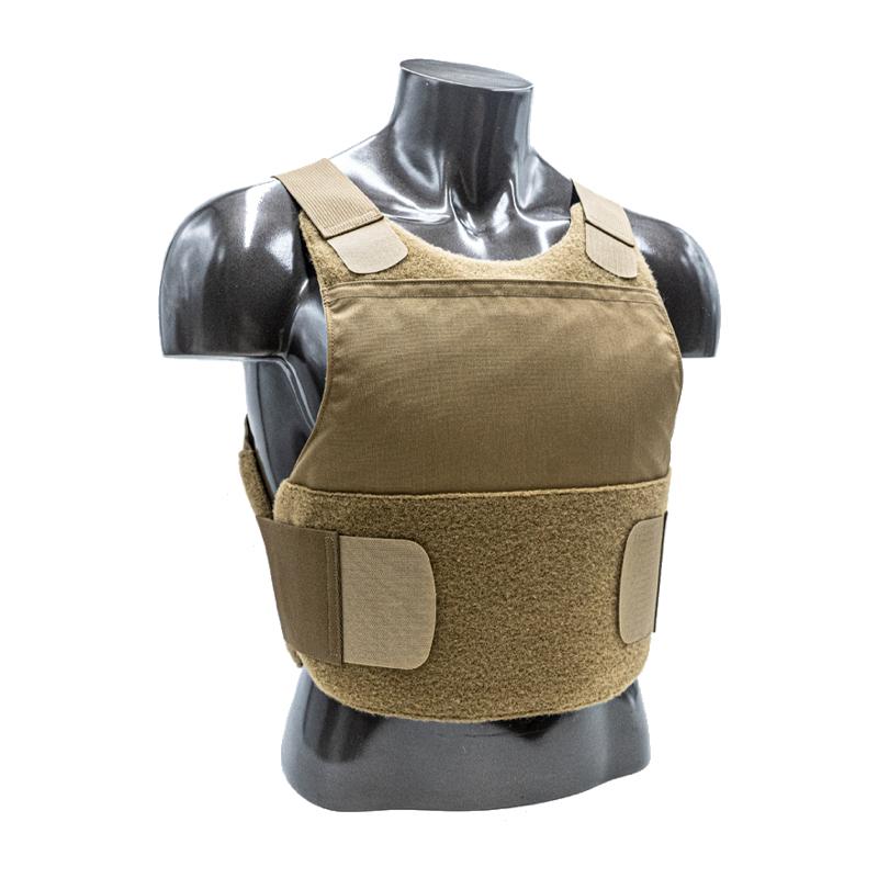 A Body Armor Direct Freedom Concealable Carrier with a tan plate carrier.