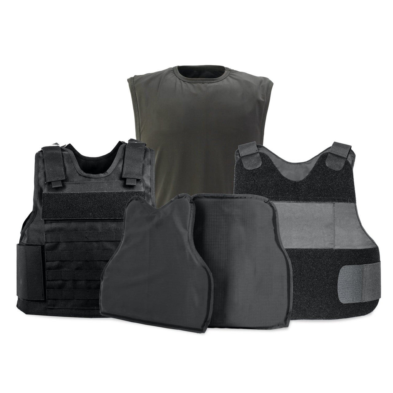 Four different types of Body Armor Direct Bundle #1: Freedom Concealable Vests, All Star Tactical Carriers, and VIP T-Shirt Carriers on a white background.
