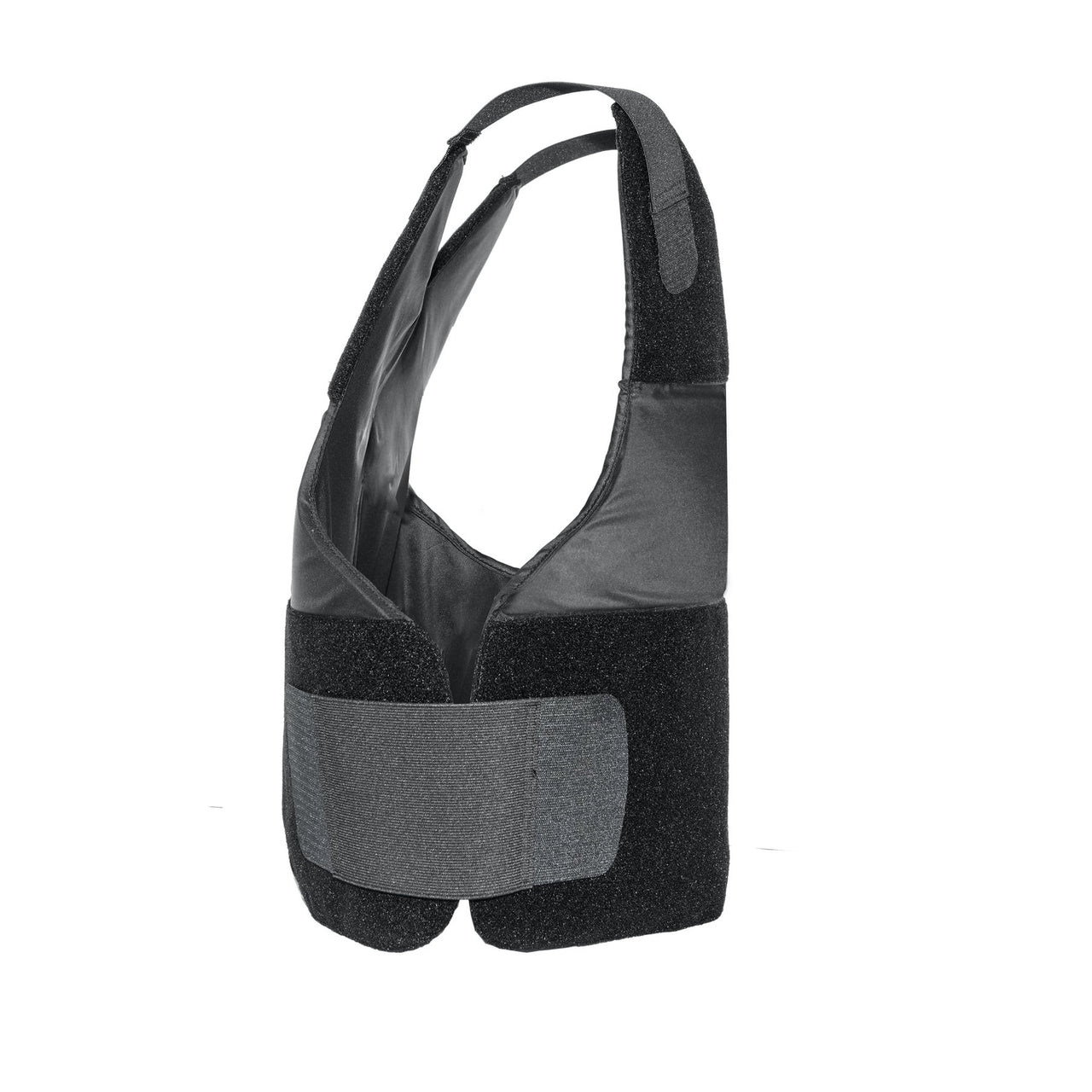 A black and gray Body Armor Direct Freedom Concealable Carrier vest with a strap on it.