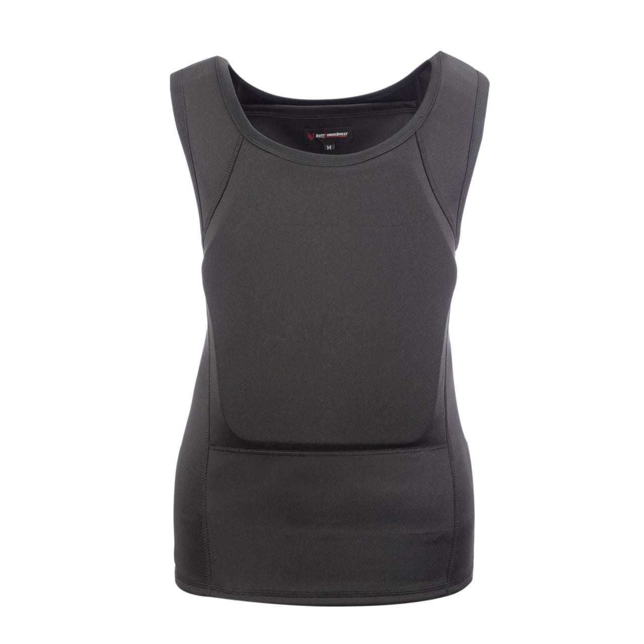 A women's black vest with an open back, the Body Armor Direct Concealable Express T-Shirt Carrier from the brand Body Armor Direct.