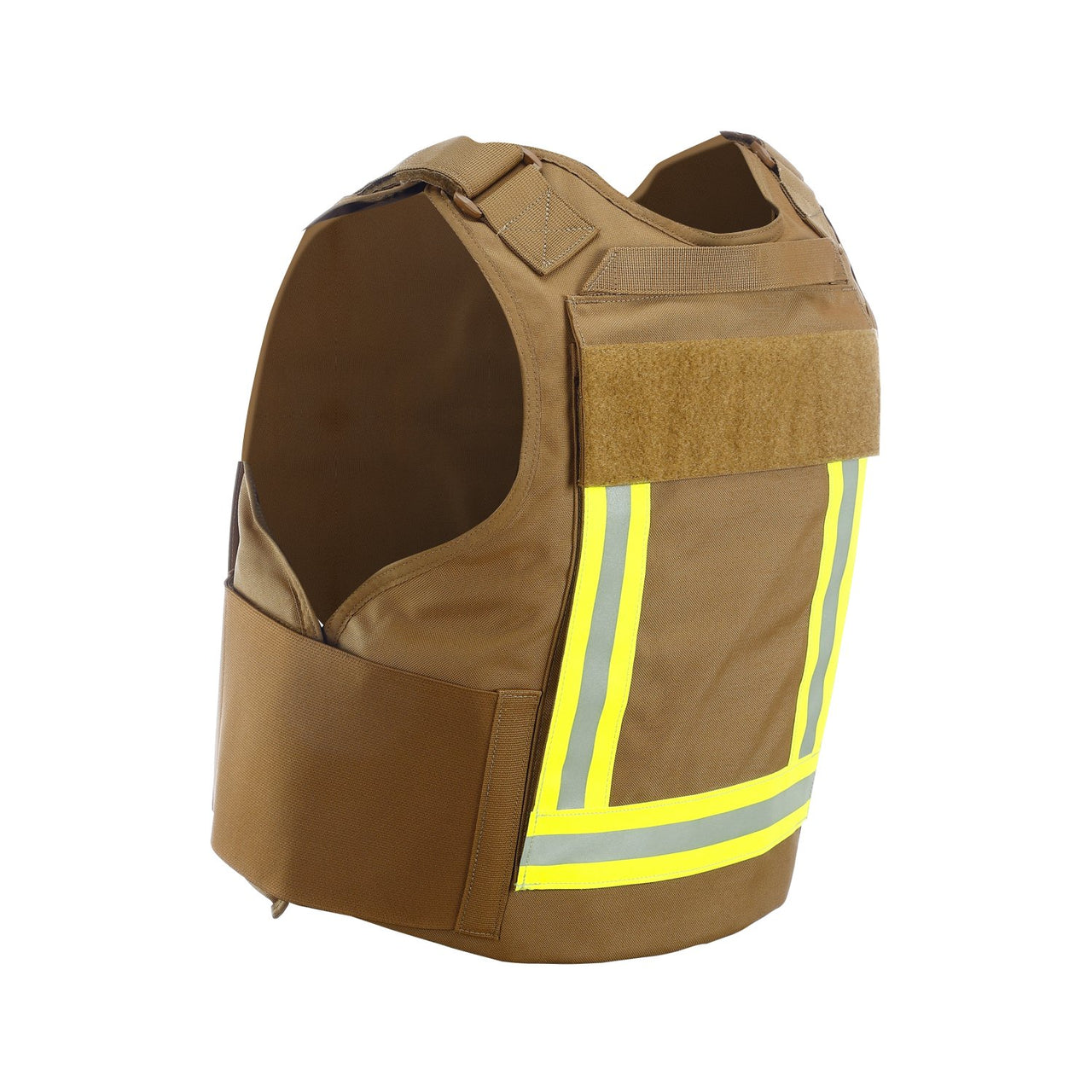 A Body Armor Direct Fireman Tactical Multi-Threat Vest with reflective strips on it.