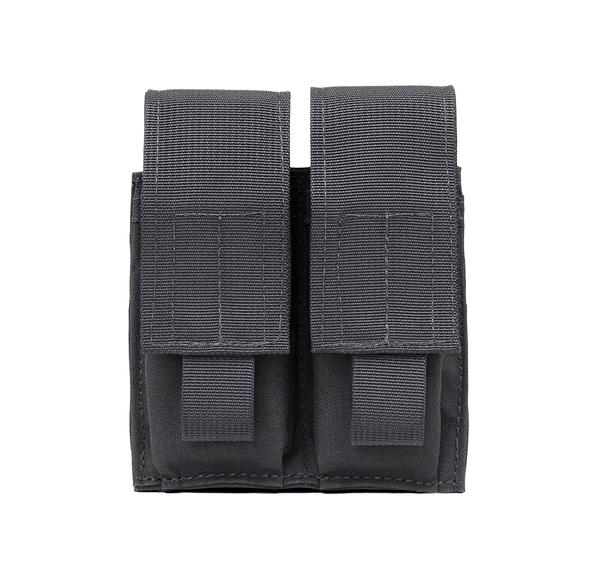 Elite Survival Systems MOLLE Double Pistol Mag Pouches with velcro closures, made of CORDURA® 500D nylon, isolated on a white background.