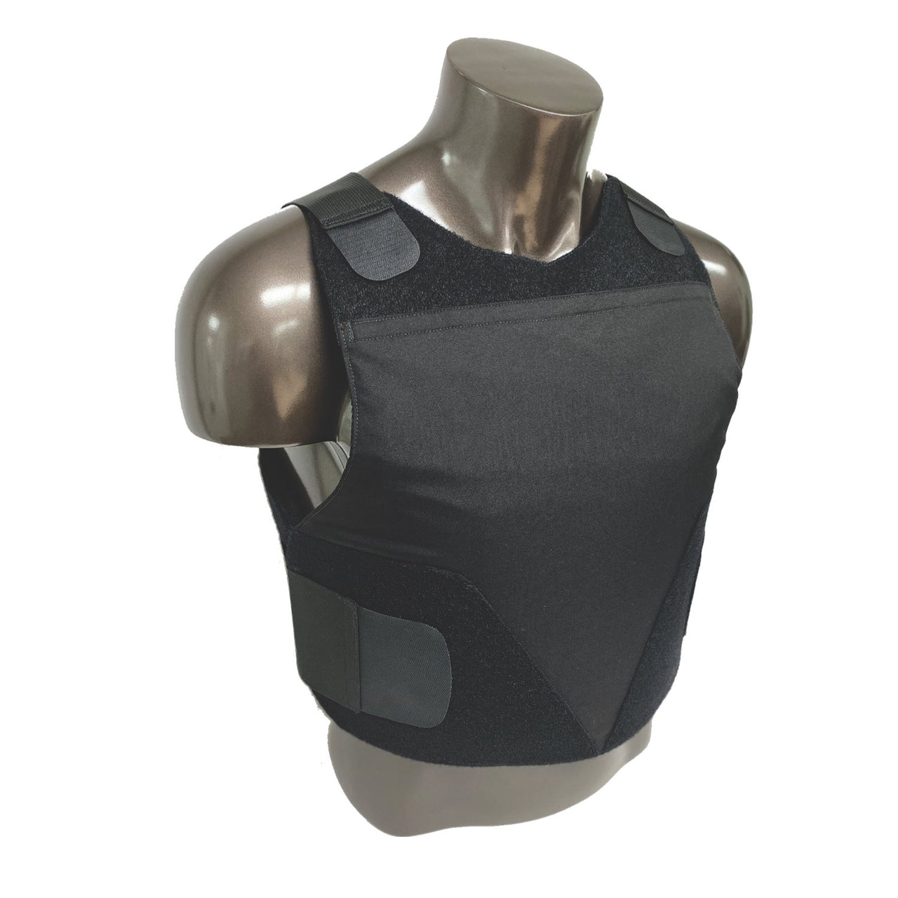 A Body Armor Direct mannequin wearing a black vest.
