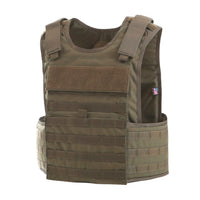 Thumbnail for An olive green Body Armor Direct Multi-Threat Tactical Carrier vest with multiple pouches and patch areas, viewed on a plain white background.