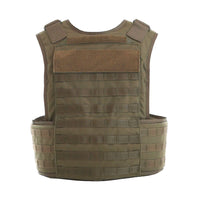 Thumbnail for Olive green Body Armor Direct multi-threat Tactical Carrier with multiple rows of webbing and velcro patches, isolated on a white background.