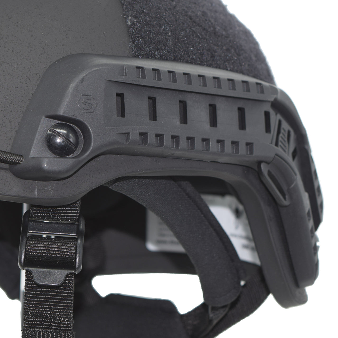 An image of a Shellback Tactical Level IIIA Spec Ops ACH High Cut Ballistic Helmet with a visor and straps.