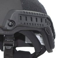 Thumbnail for An image of a Shellback Tactical Level IIIA Spec Ops ACH High Cut Ballistic Helmet with a visor and straps.