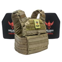 Thumbnail for A Shellback Tactical Banshee Active Shooter Kit with Level IV Model 1155 Armor Plates plate carrier with a red and black logo.