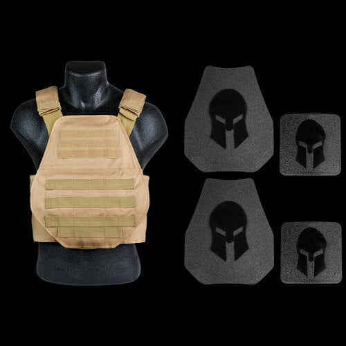 Spartan Armor Systems Spartan™ Omega™ AR500 Body Armor And Spartan Swimmers Cut Plate Carrier Entry Level Package - tan.