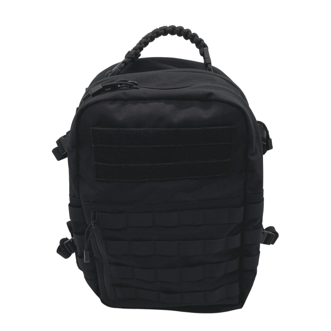 A black Body Armor Direct Tactical Backpack Enhanced Multi-Threat with molle webbing, multi-threat protection, and multiple compartments, isolated on a white background.