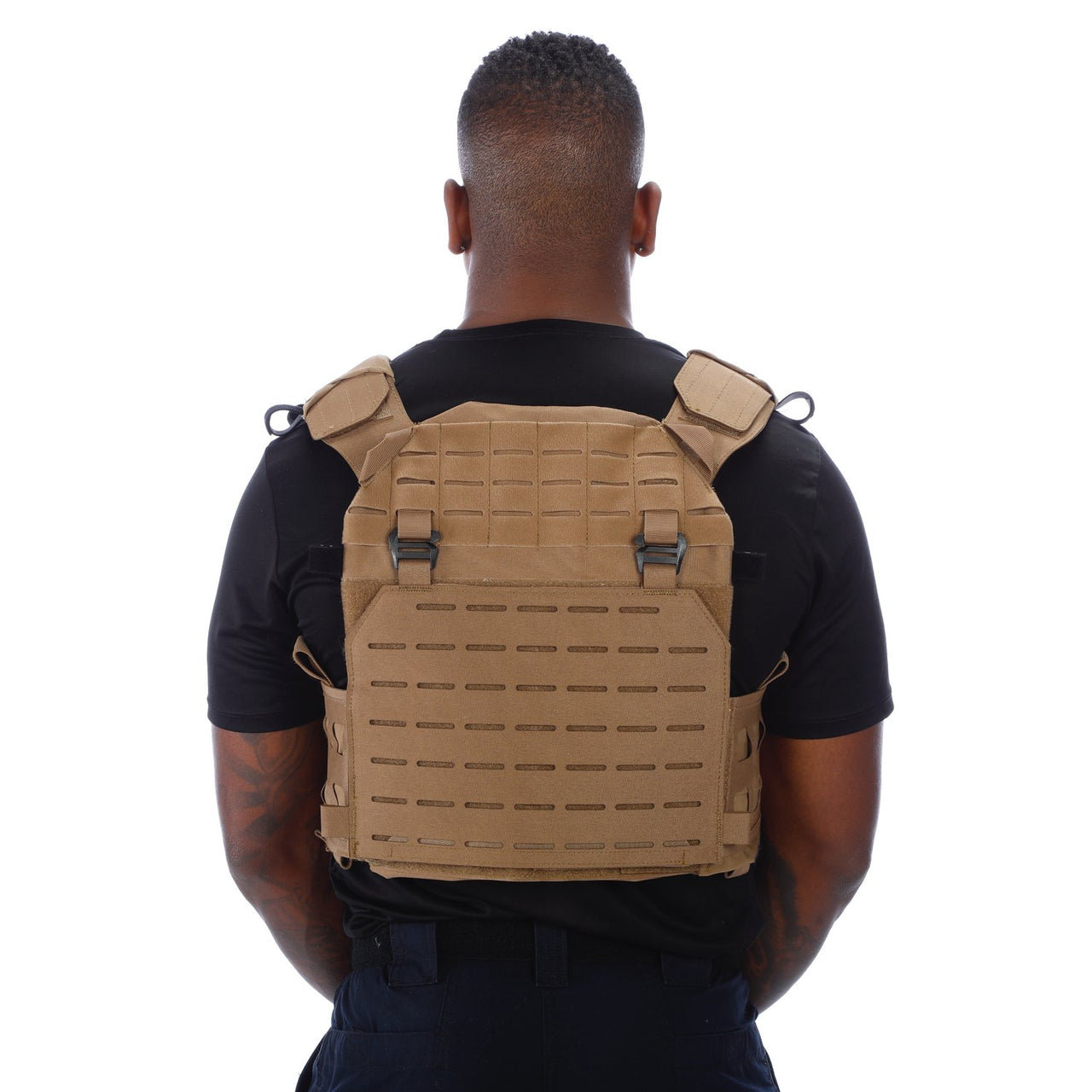 The back view of a man wearing a Body Armor Direct Expert Plate Carrier.