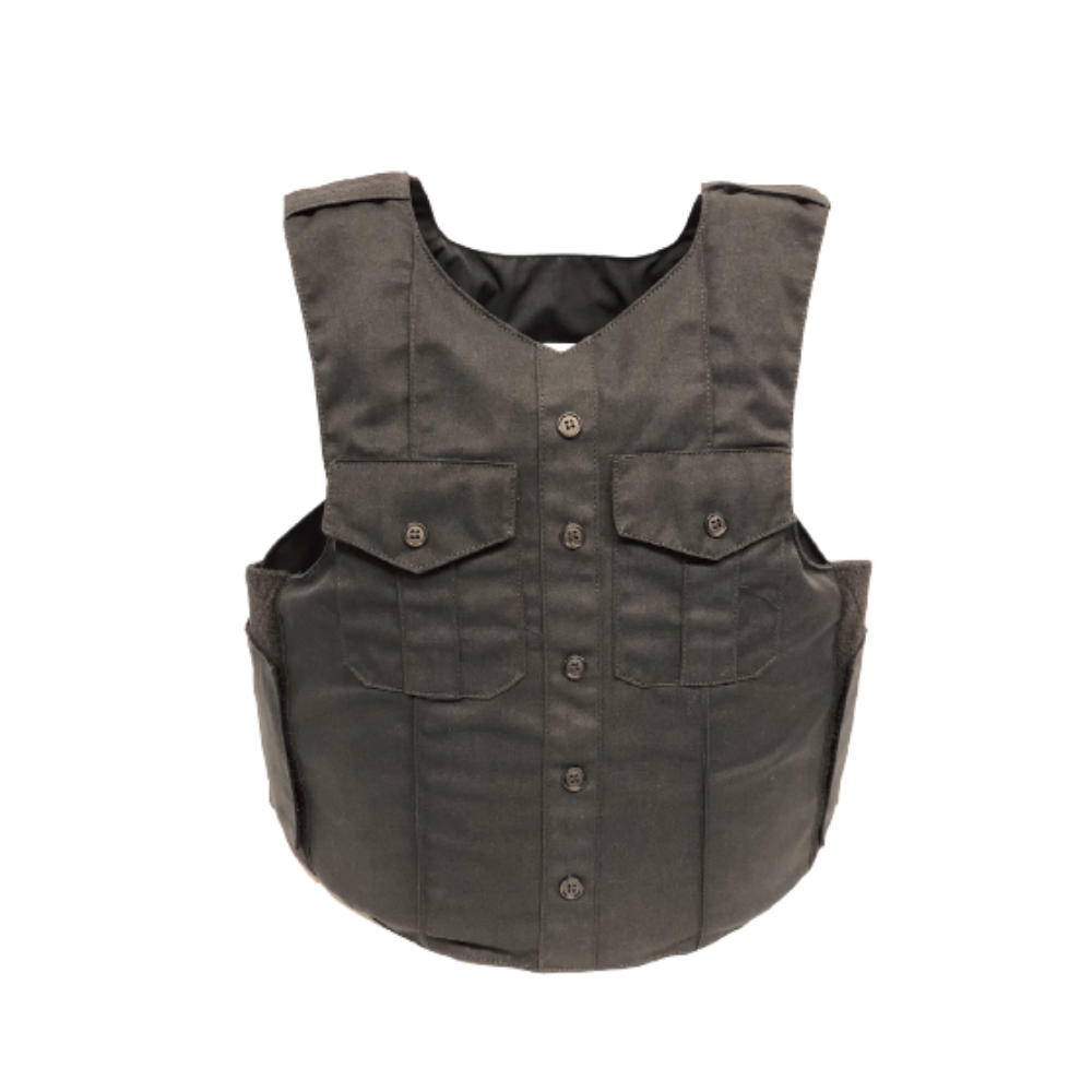 A black Body Armor Direct Uniform Style Carrier vest with two pockets on it.