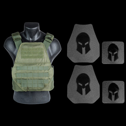 Spartan Armor Systems Spartan™ Omega™ AR500 Body Armor And Spartan Swimmers Cut Plate Carrier Entry Level Package - od green.
