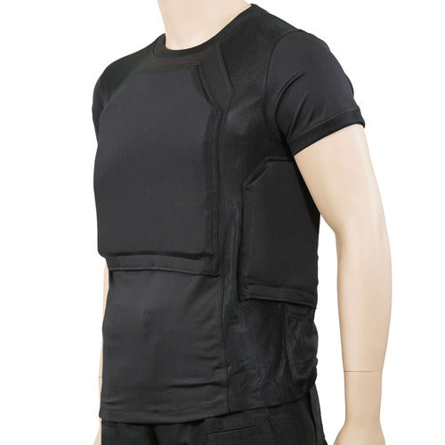A Spartan Armor Systems mannequin wearing a black protective vest.