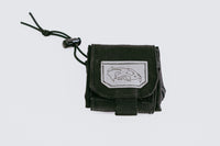 Thumbnail for Small black Predator Armor Dump Pouch with a velcro flap and a native American-style embroidered emblem, featuring a white dolphin design, set against a plain white background.