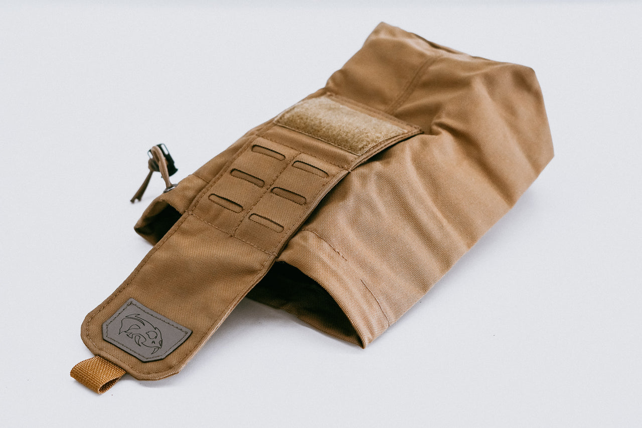 A beige tactical glove, MOLLE compatible, Predator Armor Dump Pouch, displayed against a plain white background.