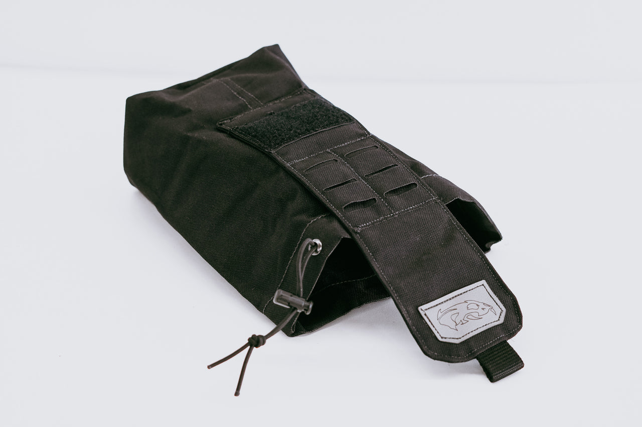 A black Predator Armor Dump Pouch with webbing loops on a white background.