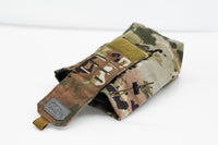 Thumbnail for A Predator Armor Dump Pouch made of 1000D Cordura camouflage fabric with a flap closure and a metal clip on a white background.