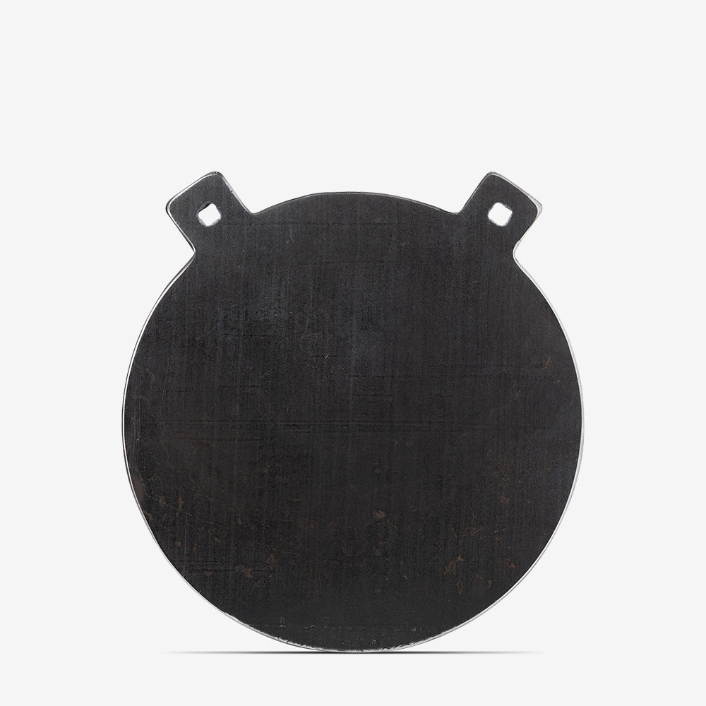 An AR500 Armor Gong, a black metal plate, on a white background.