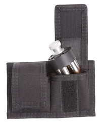 Thumbnail for A black Elite Survival Systems Single/Double Speedloader pouch with a flap open, revealing a compact metal and plastic flashlight inside.