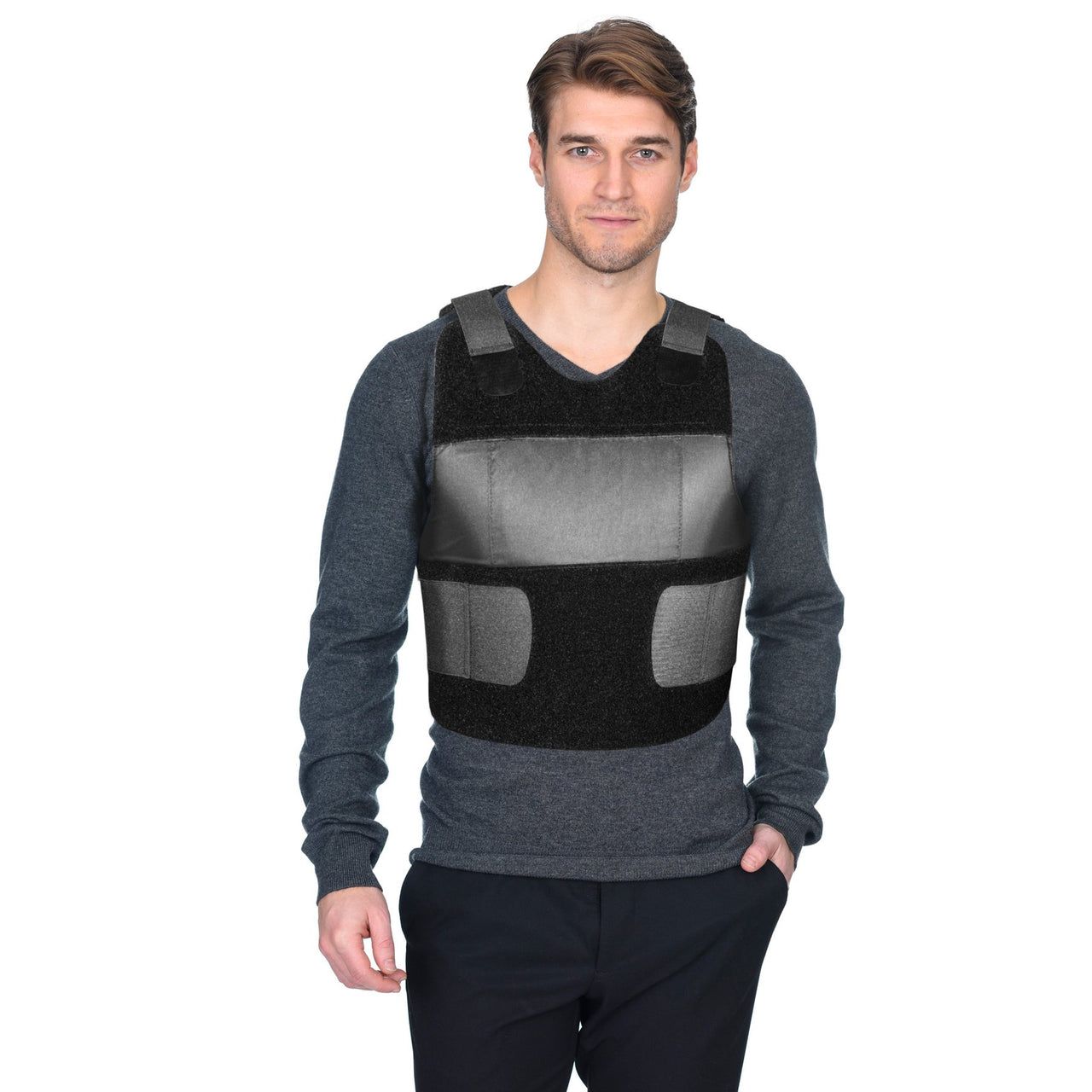 A man wearing a Body Armor Direct Freedom Concealable Carrier vest.