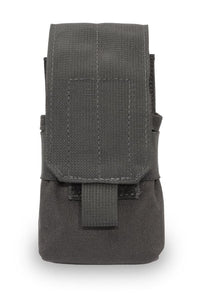 Thumbnail for A small, dark grey Elite Survival Systems CORDURA 500D nylon tactical pouch with a flap closure and visible stitching, isolated on a white background.