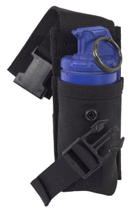 Thumbnail for A blue Elite Survival Systems Smoke Grenade/Distraction Device Pouch secured in a black tactical MOLLE gear holster with a clip and a snap-button closure, isolated on a white background.