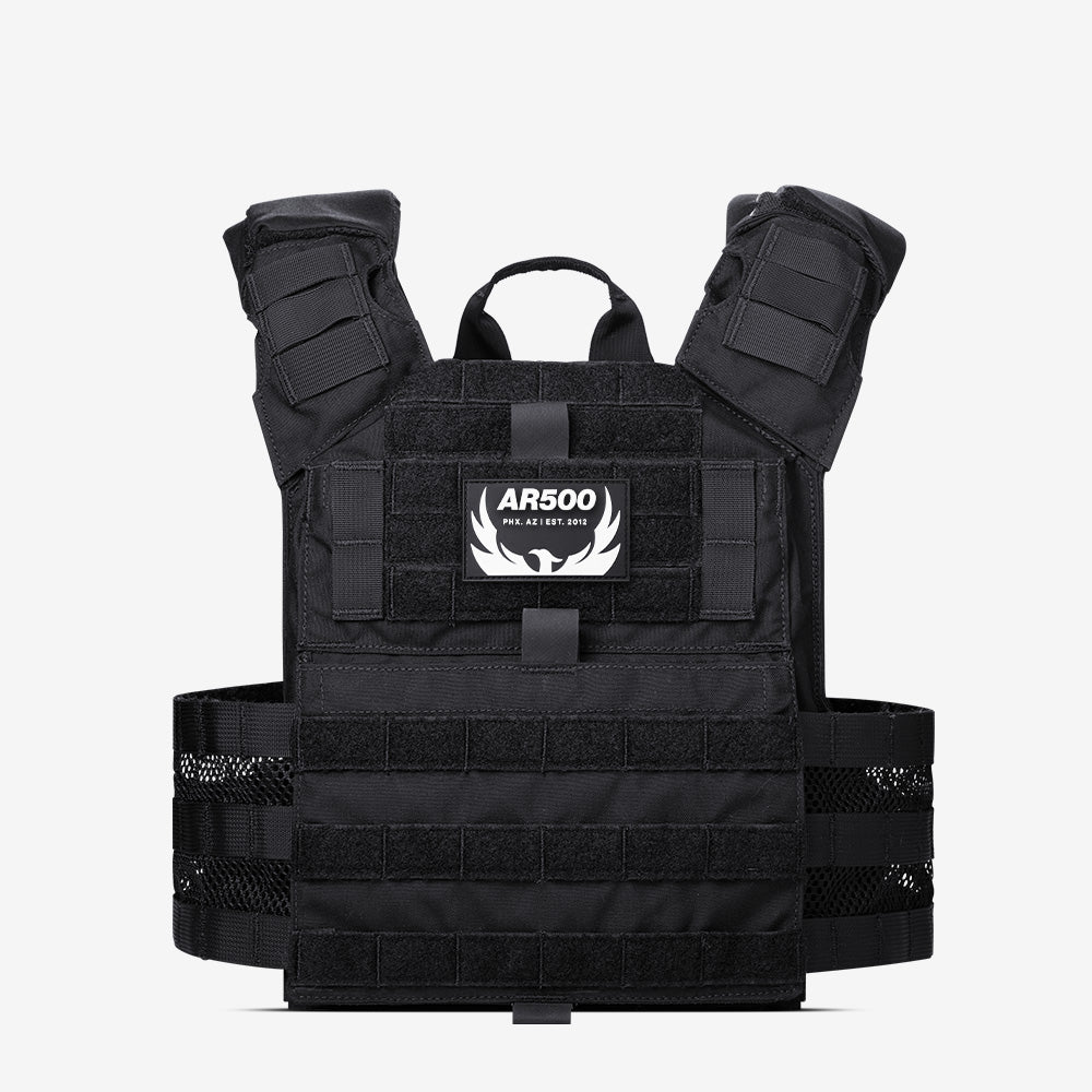 A black AR500 Armor Valkyrie™ Plate Carrier with the word arbo on it.