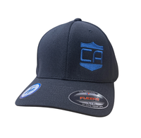 Thumbnail for Show your support for Caliber Armor with this black Caliber Armor Hat, featuring a blue shield logo with 