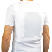 Thumbnail for Back view of a white compression concealable body armor t-shirt worn by a man on a white background