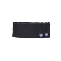 Thumbnail for Two folded black rectangular CaliberX Soft Armor Side Panels by Caliber Armor, each featuring a blue and white 