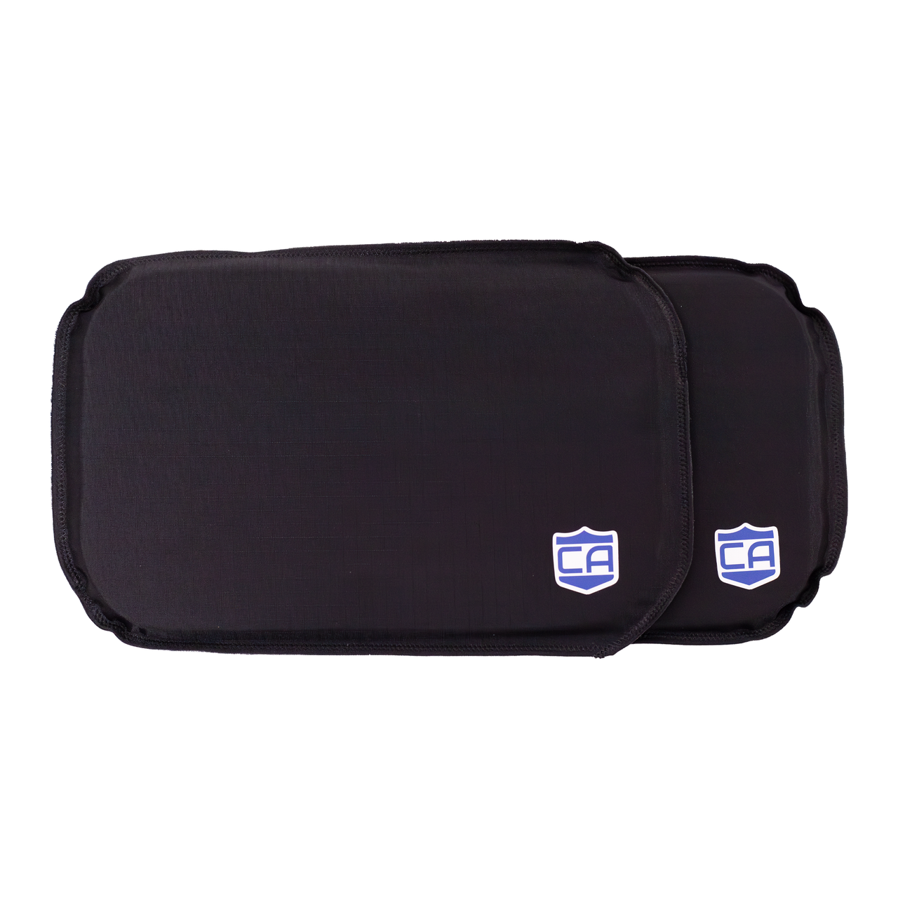 nij level iiia soft armor panels, black, for cummerbund protection, 5.25" Tall by 8.5" wide - CA branding on a wite background