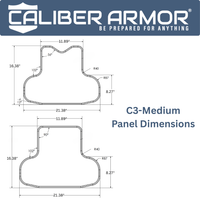 Thumbnail for Technical drawings of two Caliber Armor CaliberX IIIA Wrap Around Soft Body Armor Panels, detailing dimensions and angles for lightweight, NIJ Level IIIA ballistic protection.