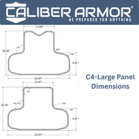 Thumbnail for Technical diagram of CaliberX IIIA Wrap Around Soft Body Armor Panels by Caliber Armor shows front and back dimensions, labeled radii, and detailed measurements, emphasizing lightweight NIJ Level IIIA ballistic protection.