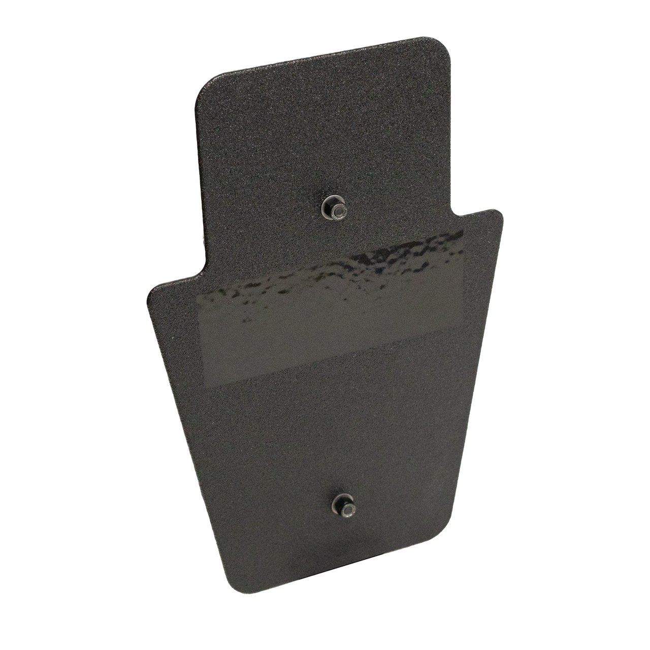 Angled front of black 12" x 18" Caliber Armor Pistol rated Level IIIA HG2 Ballistic Shield with SL handle on a white background