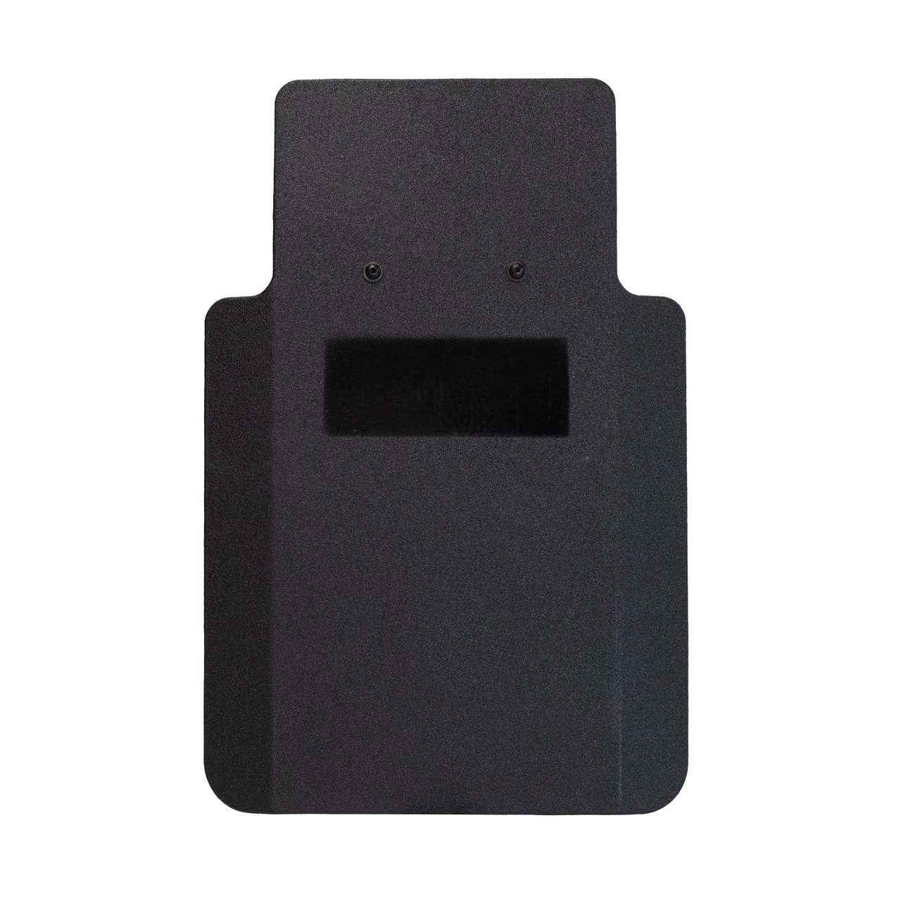 Front of black 20" x 30" Caliber Armor Pistol rated Level IIIA HG2 Ballistic Shield on a white background