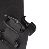 Thumbnail for Close-up of backside of a black protective shield with a handle and gun support bracket mounted on a white background