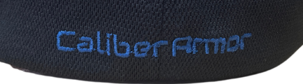 The Caliber Armor Hat features black fabric and "Caliber Armor" embroidered in blue—a stylish way to show your support.