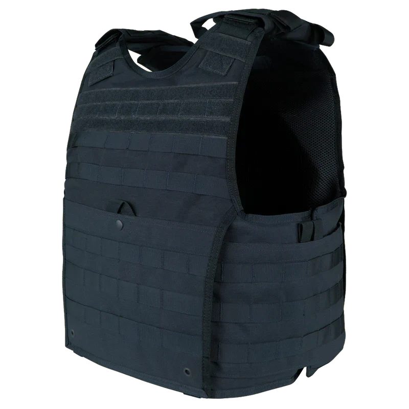 The Caliber Armor CaliberX IIIA Package with Overt Body Armor Vest features MOLLE webbing, shoulder straps, and side openings for versatile protection and utility as a plate carrier.