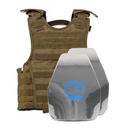 Thumbnail for A Caliber Armor AR550 III+ VISM Expert 8x10 Body Armor Package by Caliber Armor is shown, with a brown tactical plate carrier vest behind two armor plates, the front plate featuring a blue logo.